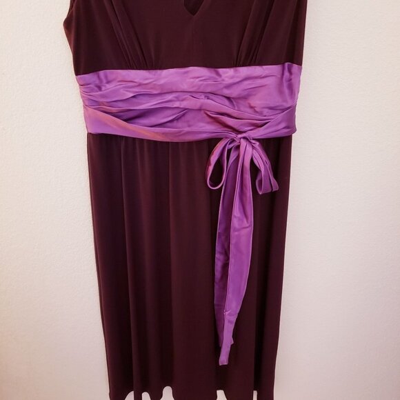 David Meister Purple Satin Trimmed Sash Cocktail Dress Size 8 EUC - Picture 3 of 8